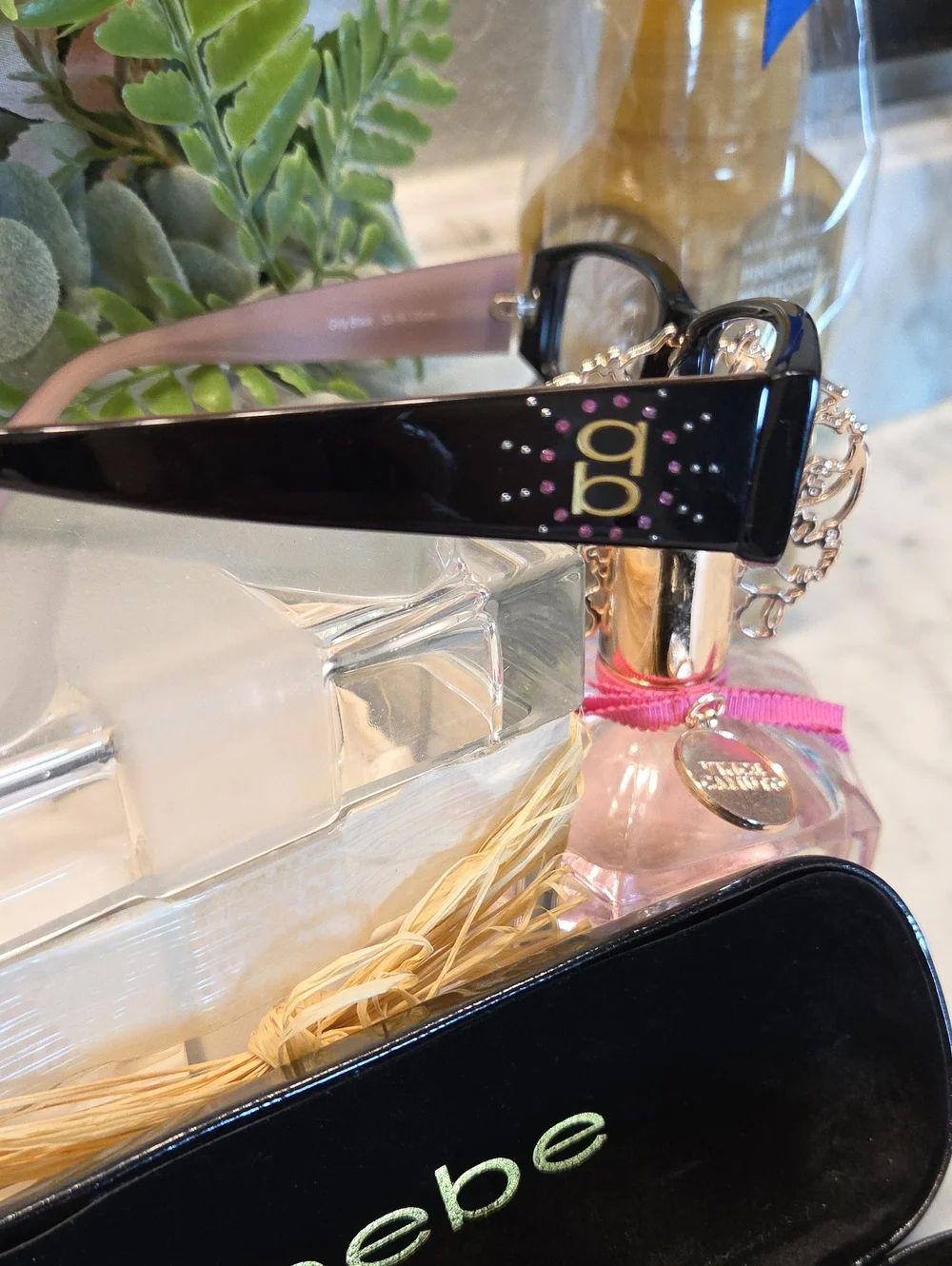 BEBE Black Frames with Pink Temples Rectangular Glasses EUC